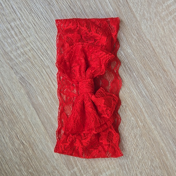 Lace Bowknot Red Headband Baby Girl Elastic Headwrap Toddler Kid Bow Hairband - Picture 1 of 8